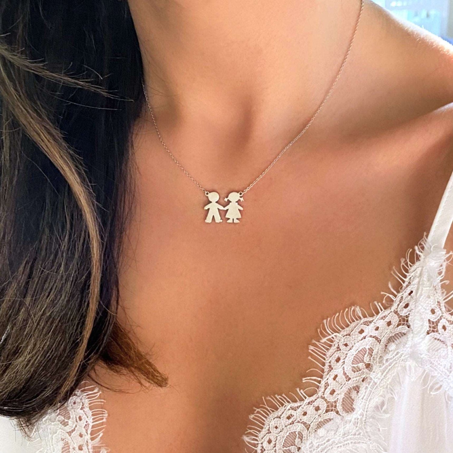 PyP JEWELERS Personalized Necklace for Mom with Boy and/or Girl Charm | Children and Chain made with solid High Quality 925 Sterling Silver | Available in Gold, Rose Gold and Silver.